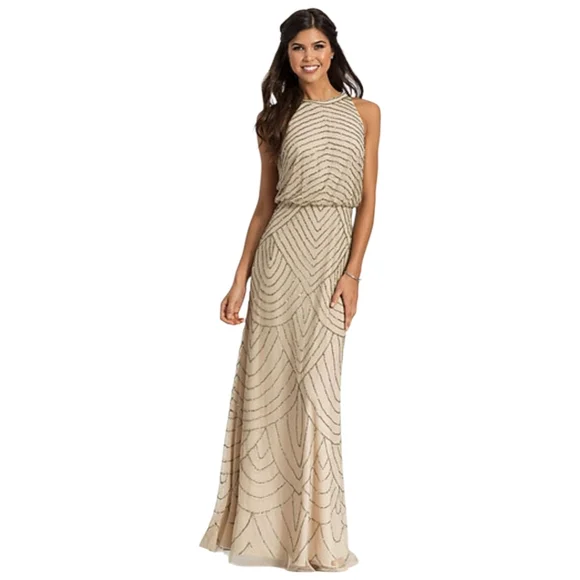 Adrianna Papell Beaded Halter Evening Gown Size 12 - Picture 1 of 8